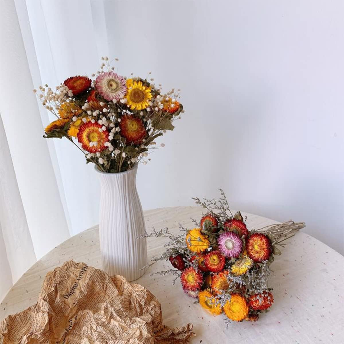 40 Pcs Natural Dried Daisies, Dried Daisy Flowers Bouquet with Stem for Wedding