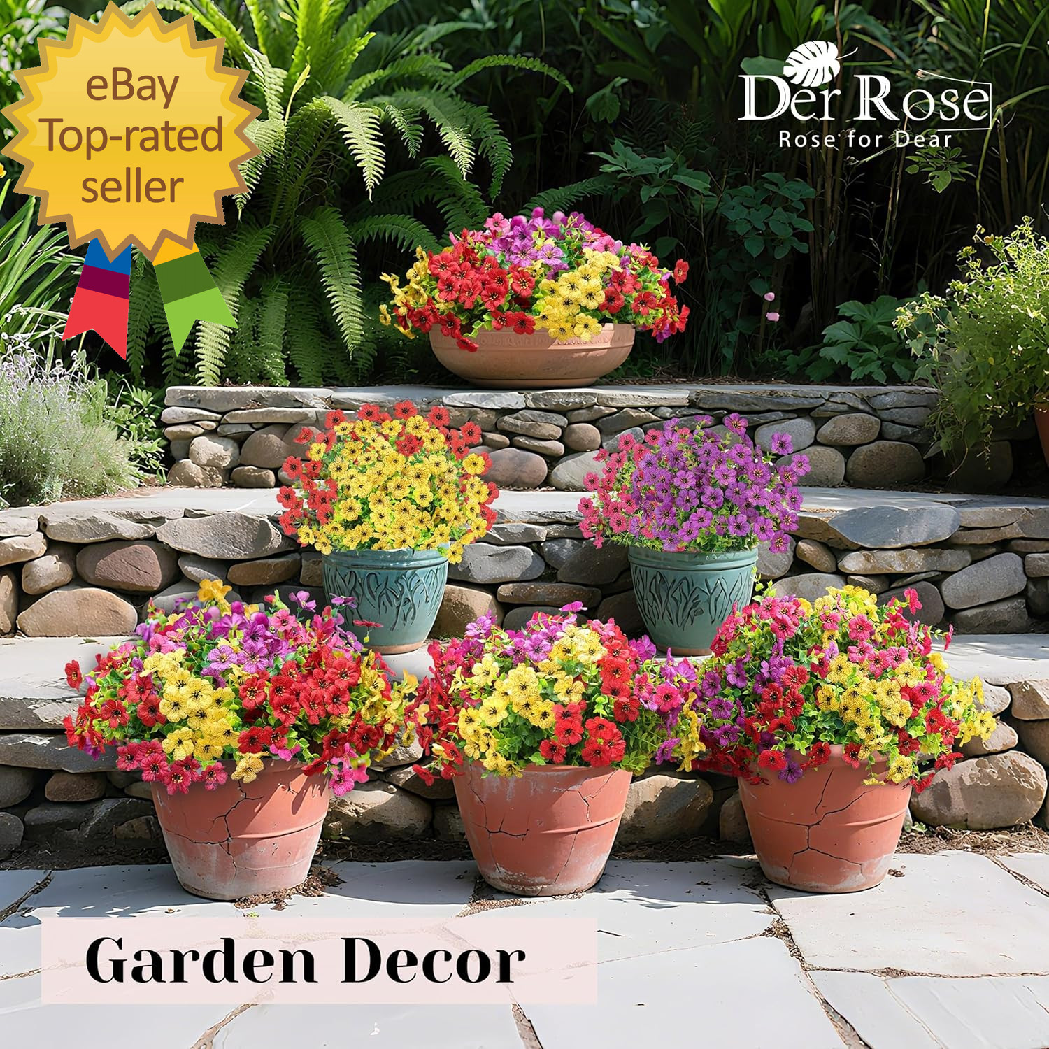 12 Bundles Artificial Flowers for Outdoors Fake Flowers Plants Spring Summer