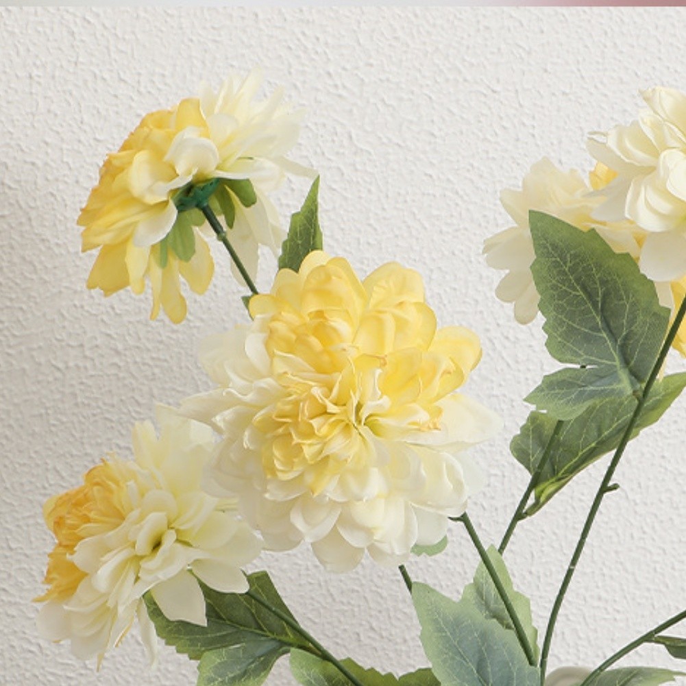 3-Head Silk Dahlia Stems 64cm Flexible Wire Core for Craft and Wedding Decor