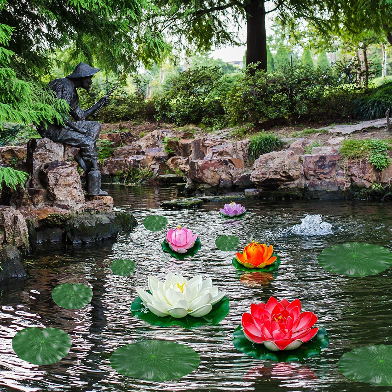 Artificial Lily Pads for Pond, 11In & 6In Artificial Flowers Floating Foam Lotus