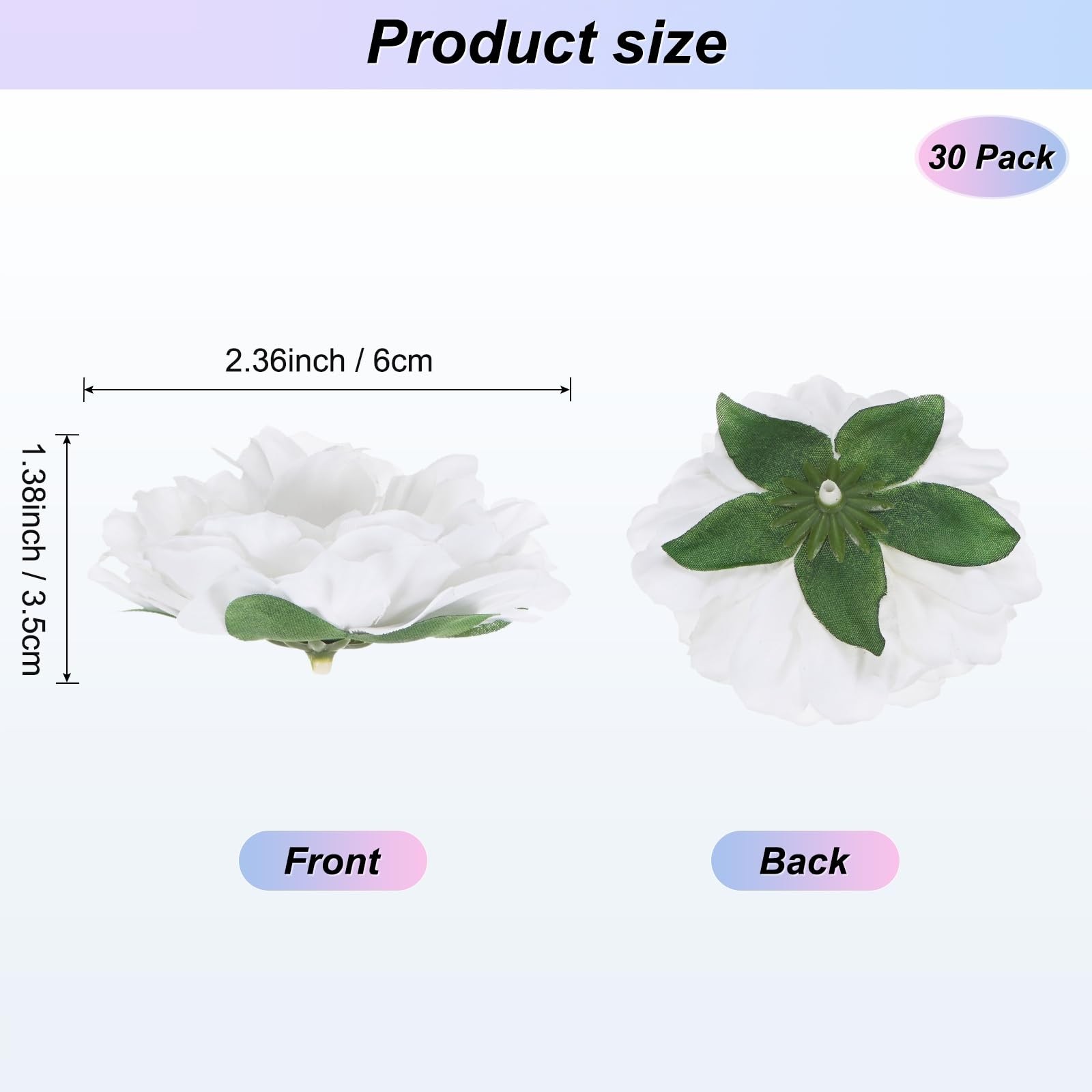 30Pack Artificial Peonies Heads 2.4 Inch Silk Faux Peony Head White