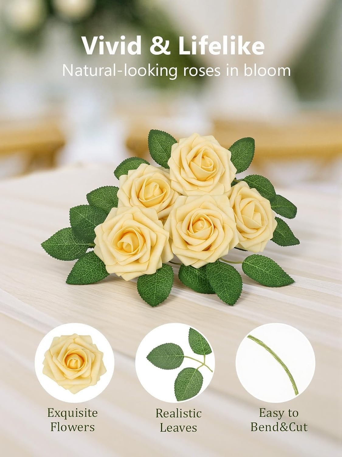 25Pcs Fake Flowers Goose Yellow Roses Perfect for Home and Event Arrangements