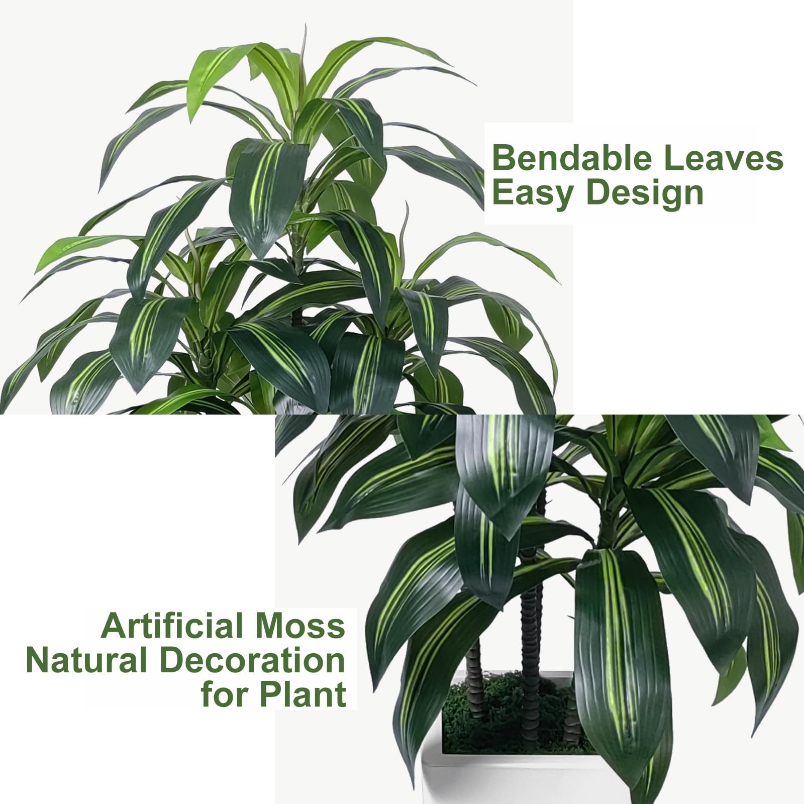 7FT Artificial Dracaena Tree – Tall Fake Plant with White Planter for Home Decor