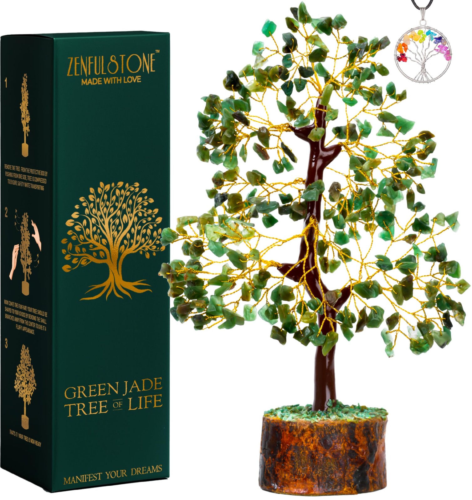 Green Jade Crystal Tree of Life for Luck & Prosperity Decor for Home and Offi…