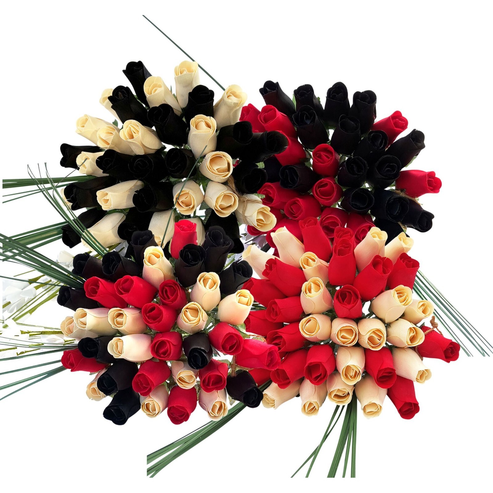 Red Black and White Flower Bouquet. The Original Wooden Rose 1, 2, 3 Dozen