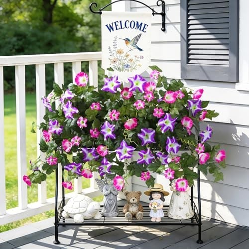8PCS UV Resistant Artificial Petunias – Mixed Color Faux Silk Flowers for Garden
