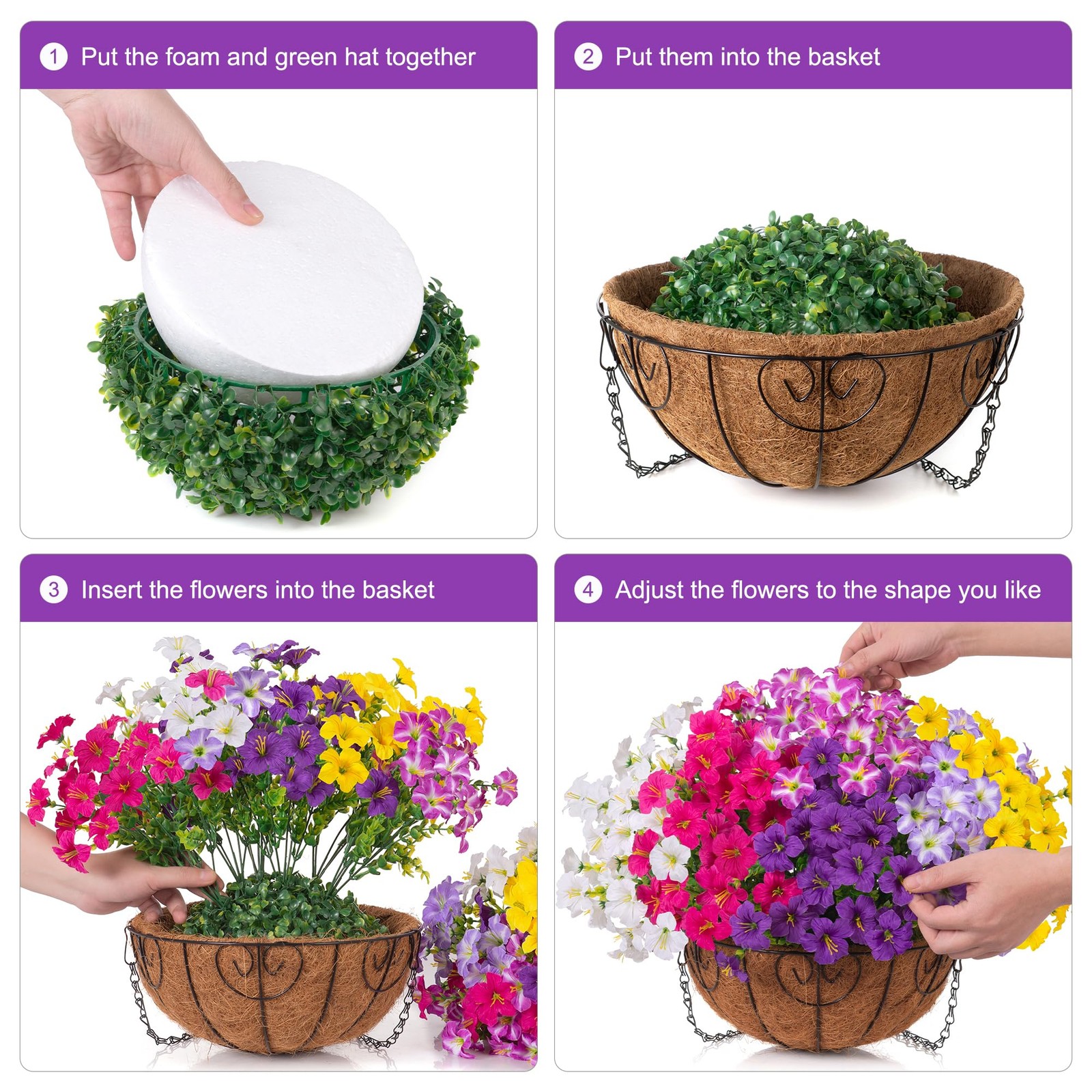 Artificial Fake Hanging Plants Flowers Basket for Outdoors, UV Resistant Faux…