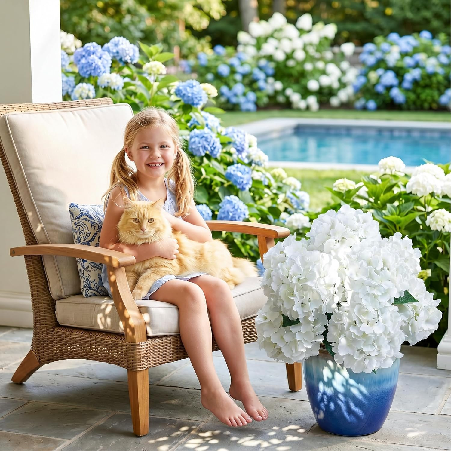 12 Bundles Hydrangea Artificial Flowers for Outdoors and Indoor, UV Resistant Wh
