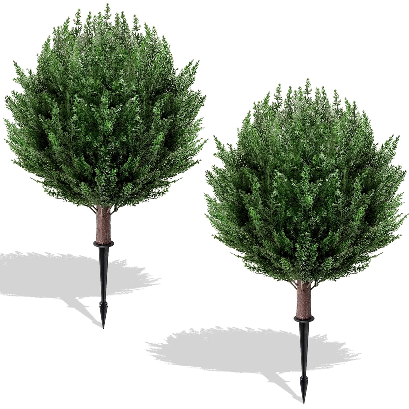 2 Pack 2FT Artificial Cedar Topiary Trees with Ground Spike, Fake Pine Shrubs…