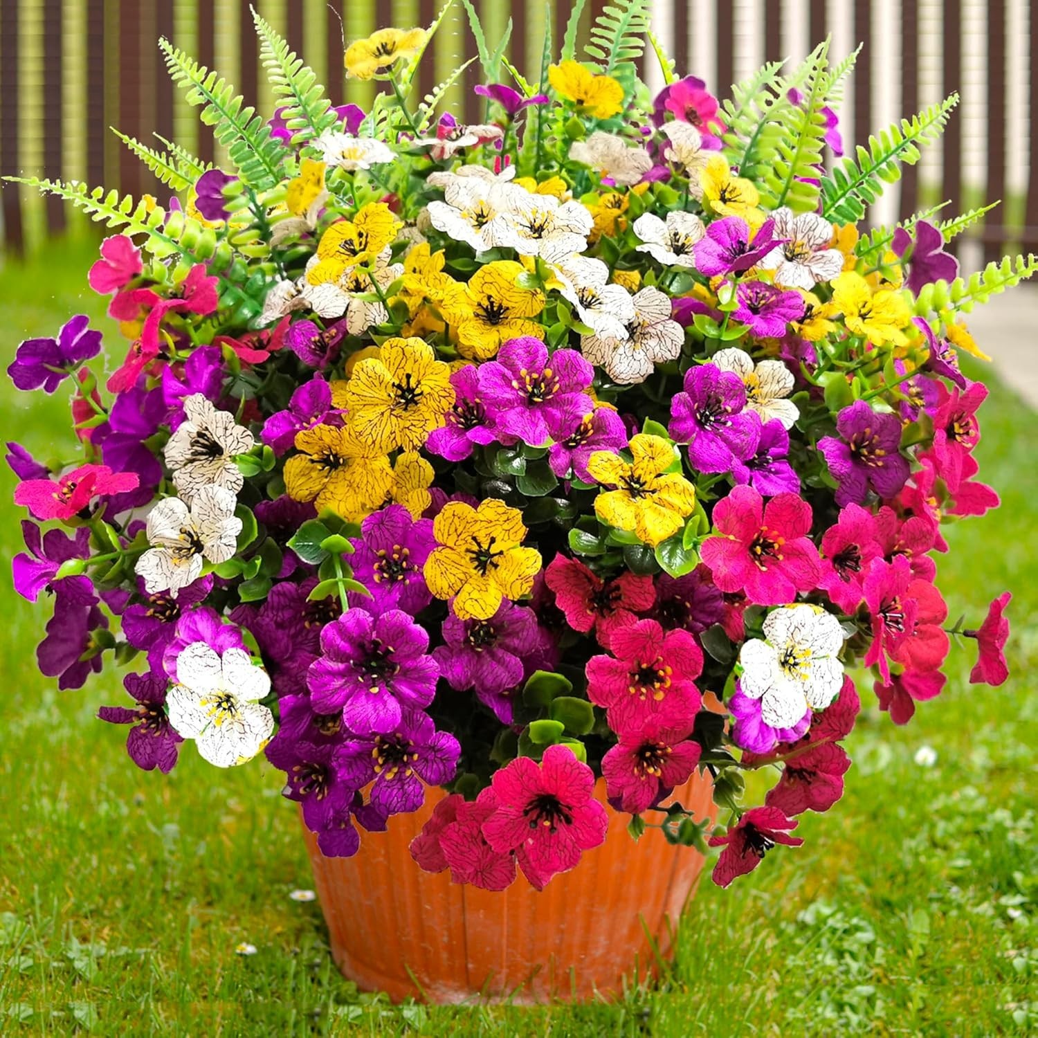 Multi-Season Colorful Faux Flower Bundles – 16 UV Protected Plants for Outdoors