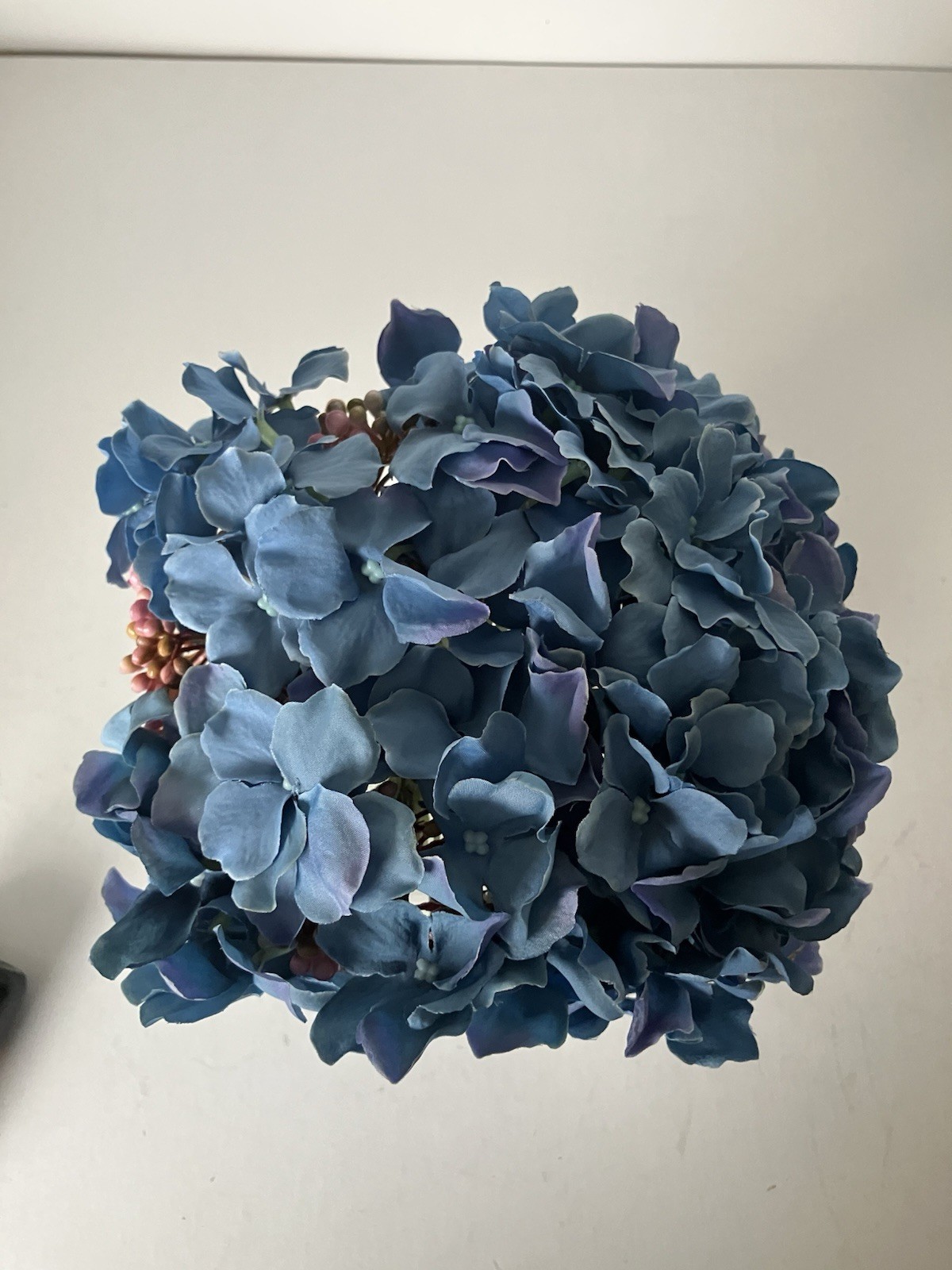 Artificial Silk Hydrangea In Vase With Faux Water In Cube Vase