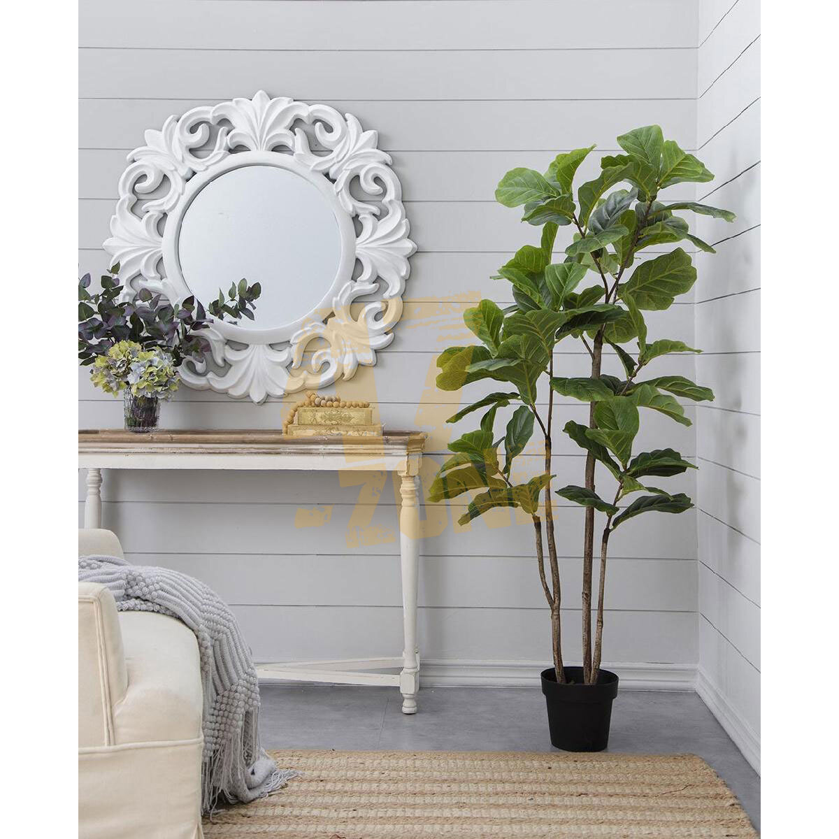 Faux Potted Fiddle Leaf Tree 3 Branch Green Artifical Garden Indoor Outdoor