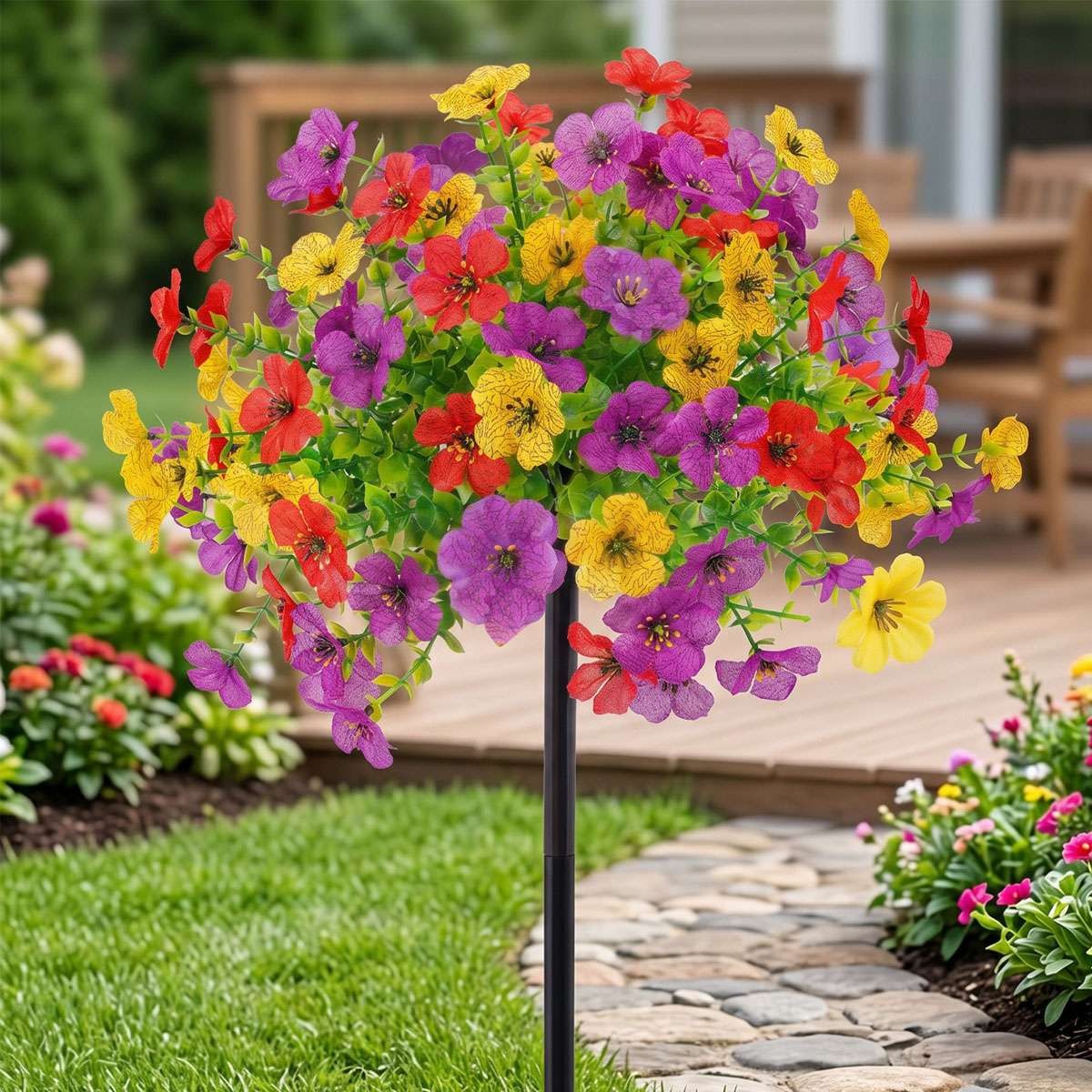 Artificial Violet Flowers with Ground Spike Fake Plants Garden Patio Yard Decor