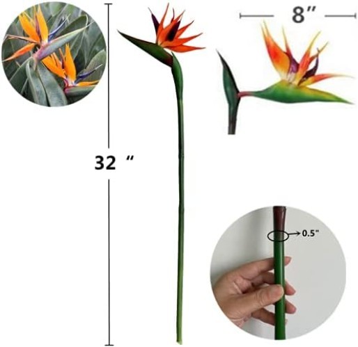 3 PCS 32 Inch Orange Red Large Bird of Paradise Permanent Artificial Flower, …