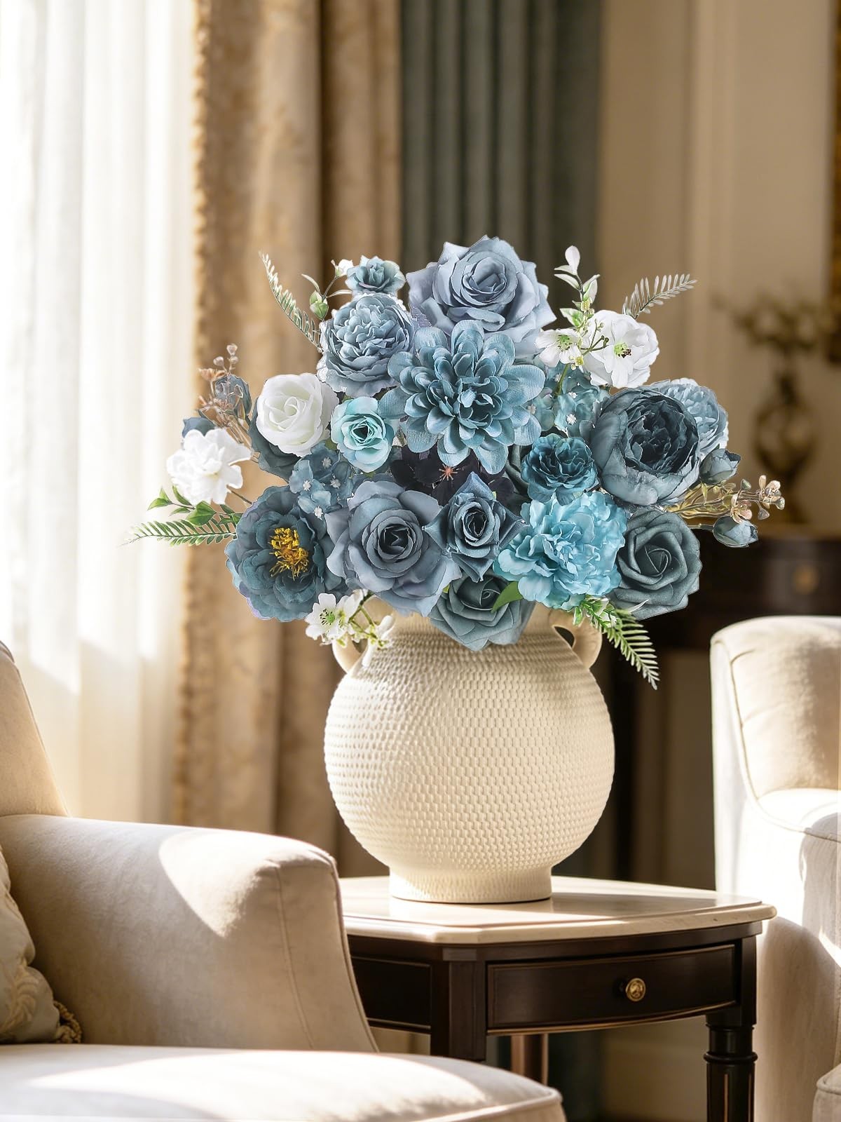 Artificial Flowers Combo Dusty Blue Silk Wedding Bouquet Table Decor