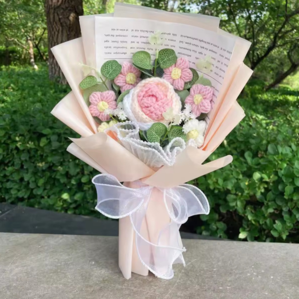 💖Crochet Flower Bouquet Rose Handmade Knitted Eternal Artificial Anniversary💖