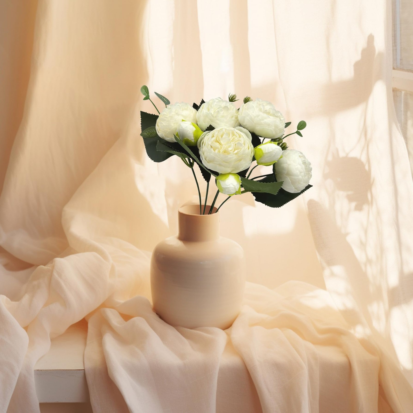 4 PCS Artificial Peony Flowers White Silk Fake Peony Bouquets For Wedding Decor