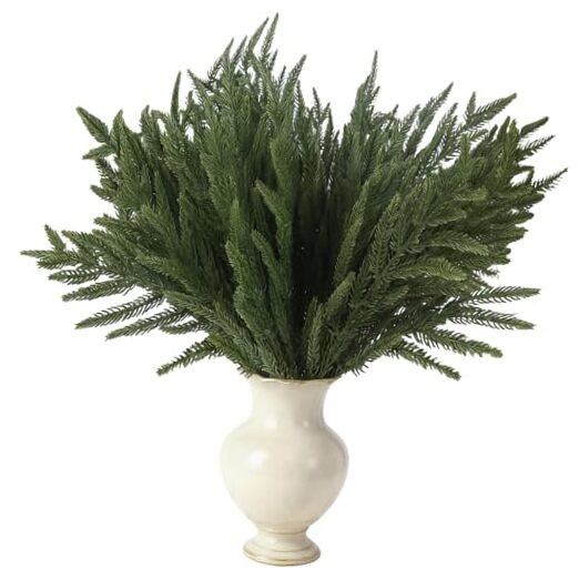 12 Pcs 18″ Faux Norfolk Pine Stems Real Touch Norfolk Pine Branches for Vases