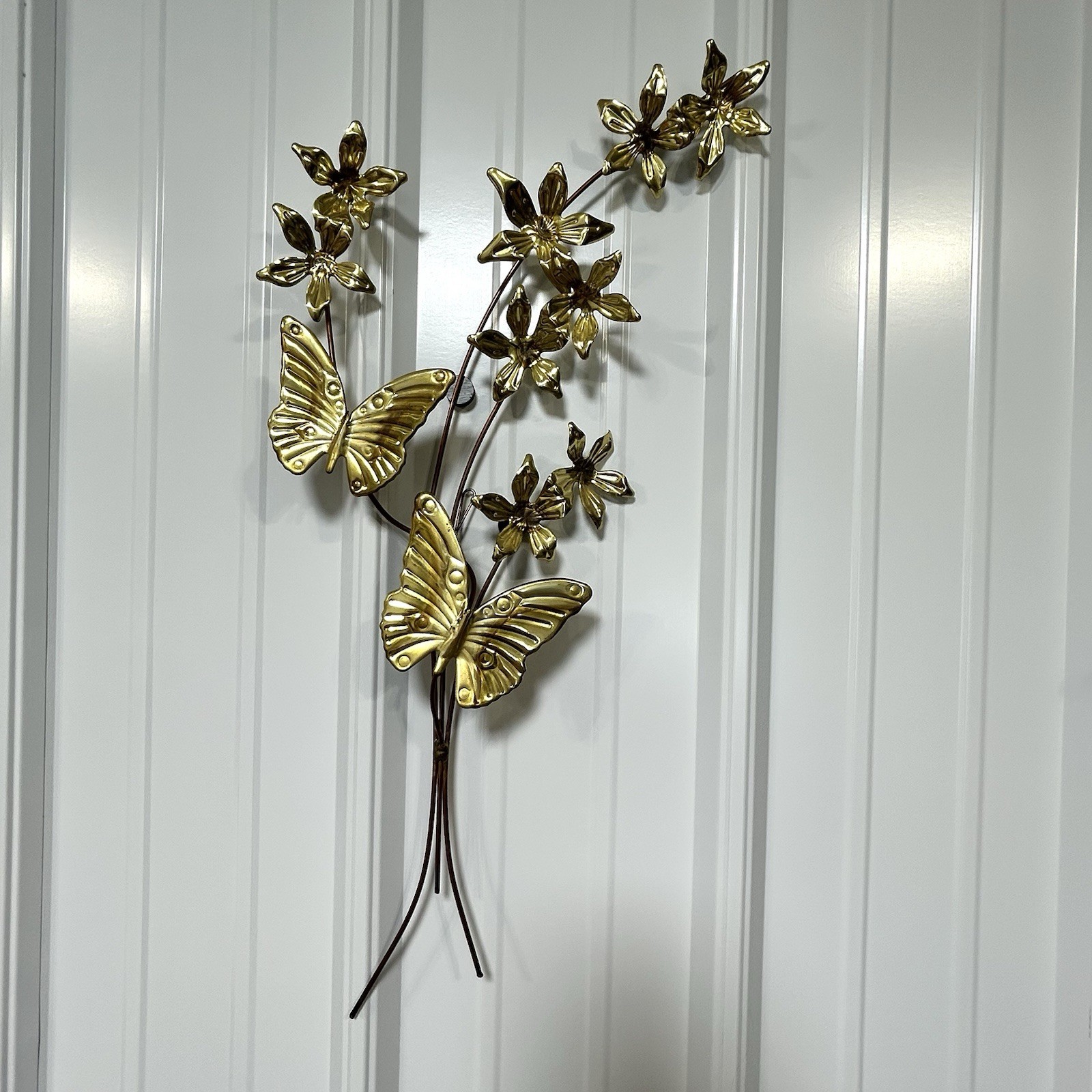 Metal Butterfly Sculptures Wall Hangings Flower Floral Vintage Decor 80s 90s