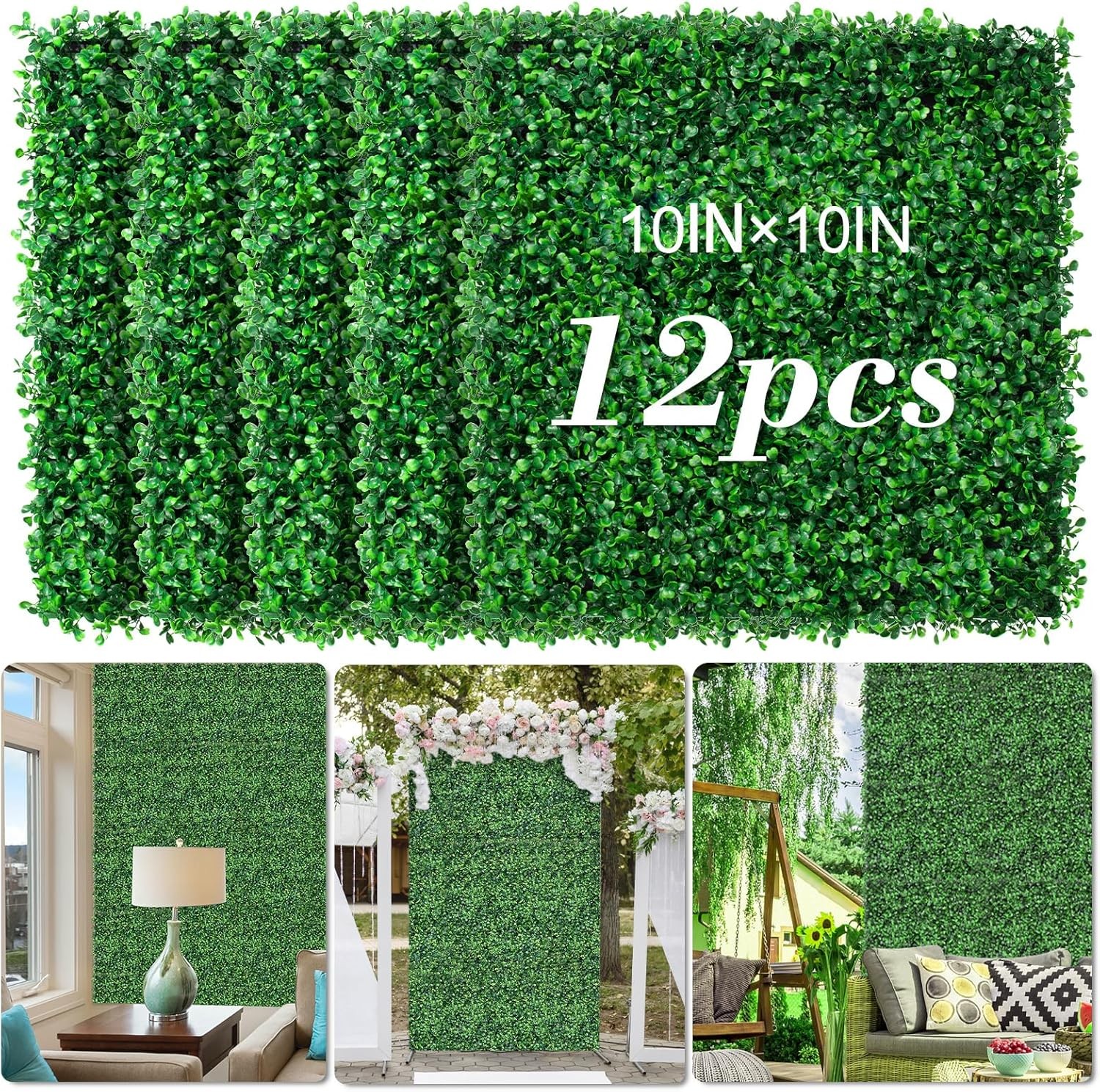 AOKIE 10x10in Artificial Grass Wall 12 Pcs Boxwood