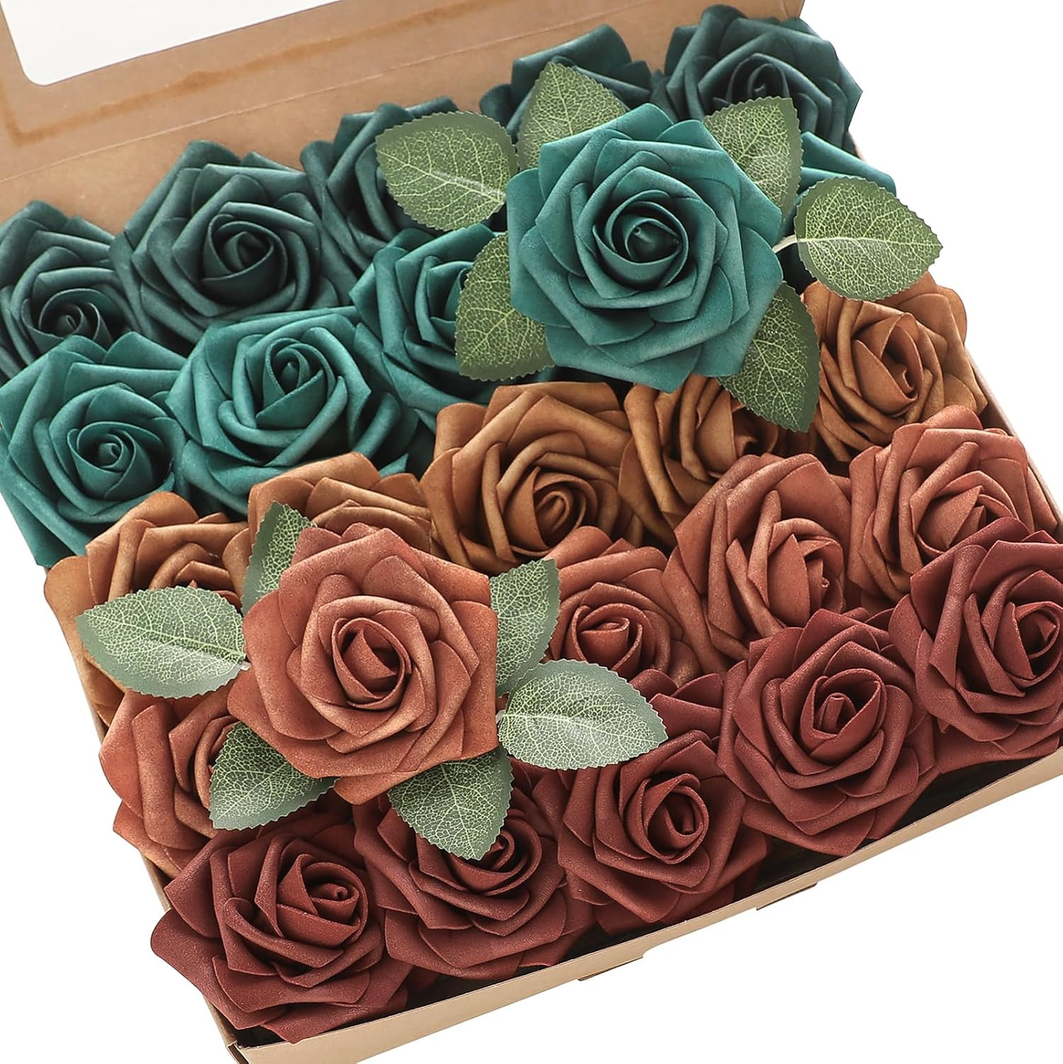 25Pc Artificial Foam Roses Teal Green Terracotta Ombre Wedding Flowers 3″