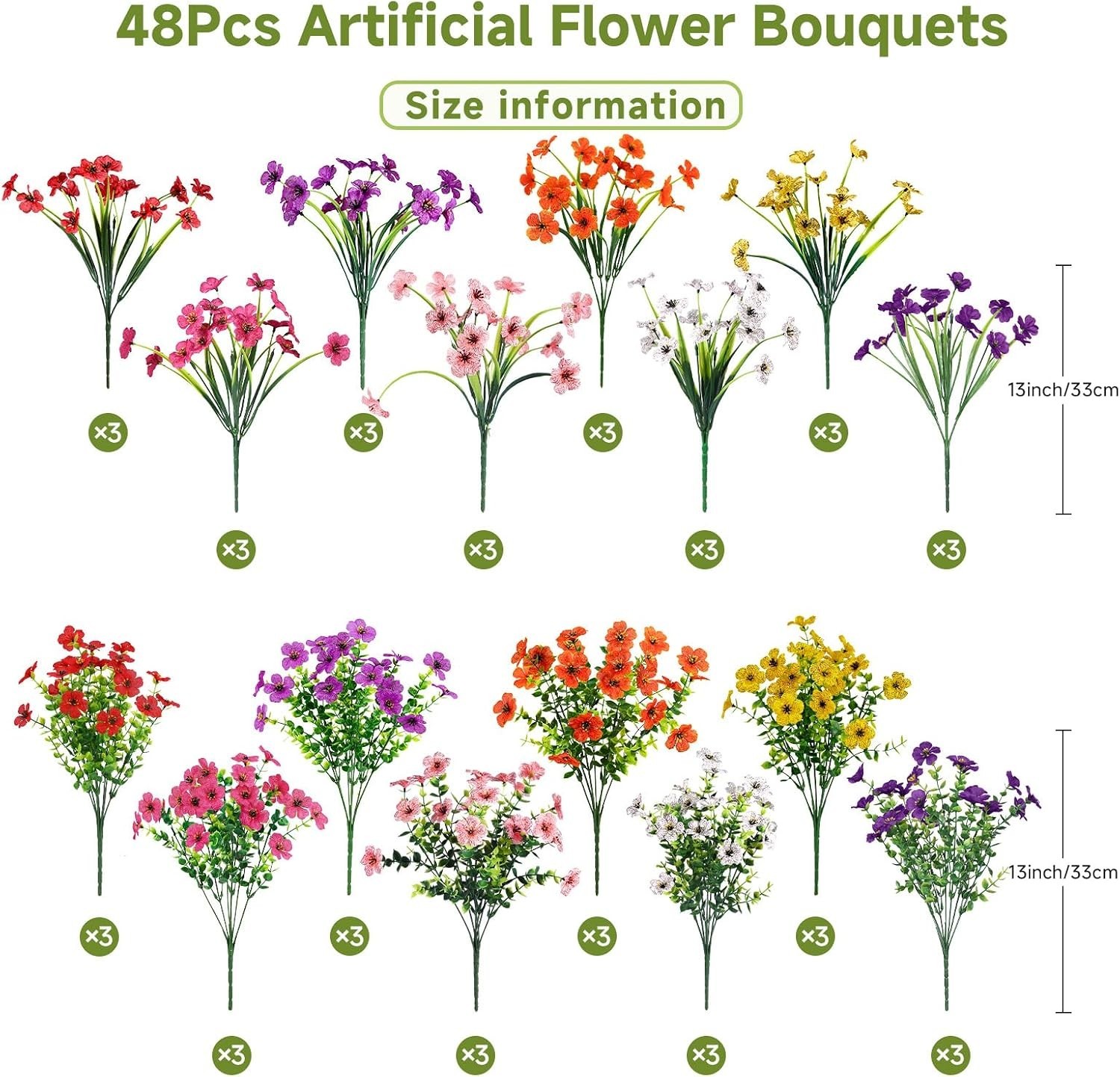 Realistic Artificial Flowers for Outdoors – 48 Pcs