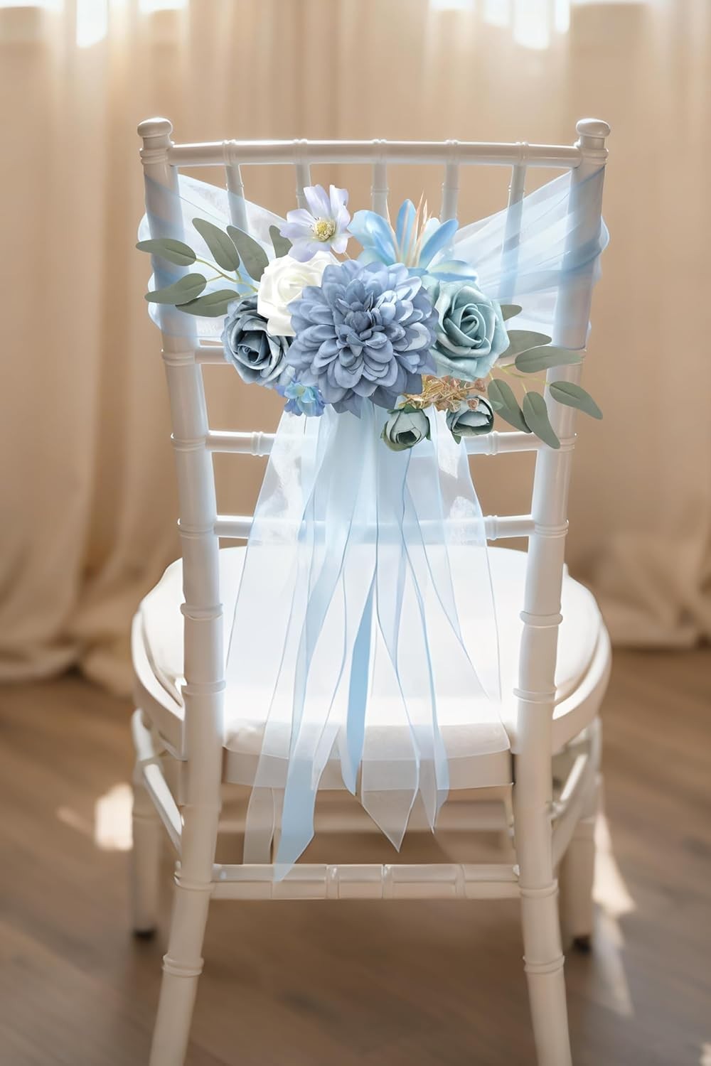 DIY Floral Arrangement Set with Blue Silk Flowers and Green Leaves for Parties
