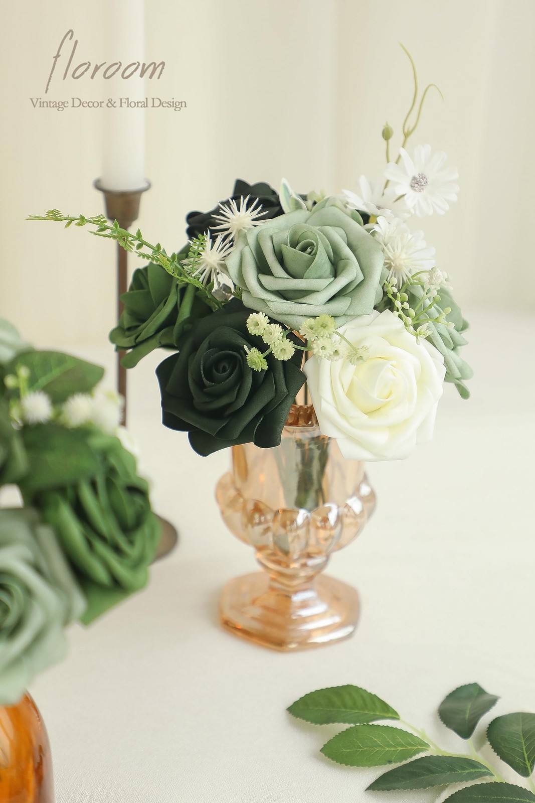 Artificial Flowers 25pcs Real Looking Forest Green Ombre Colors Foam Fake Ros…