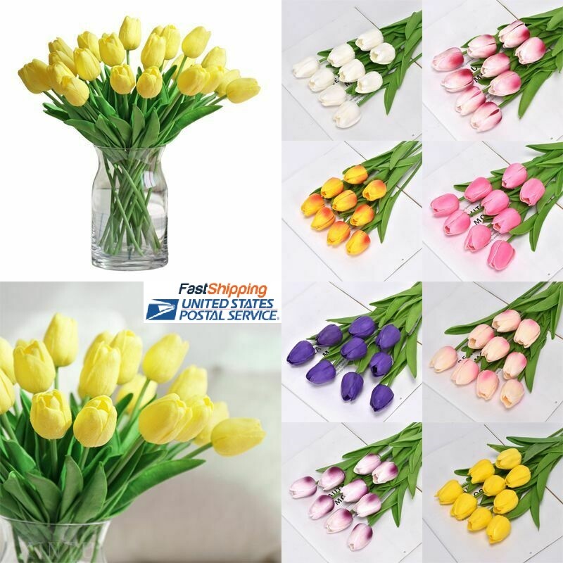 10PCS Artificial Tulip Flowers Fake Flower Bouquet for Wedding Party Home Decor