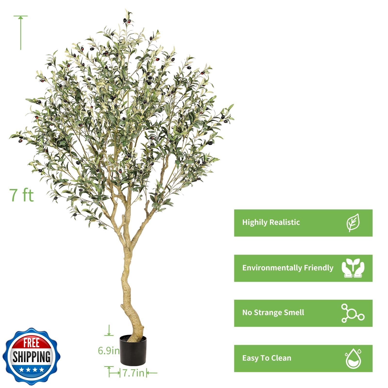 Realead 7FT Olive Trees Artificial Indoor – Tall Faux Olive Tree 7 Feet with