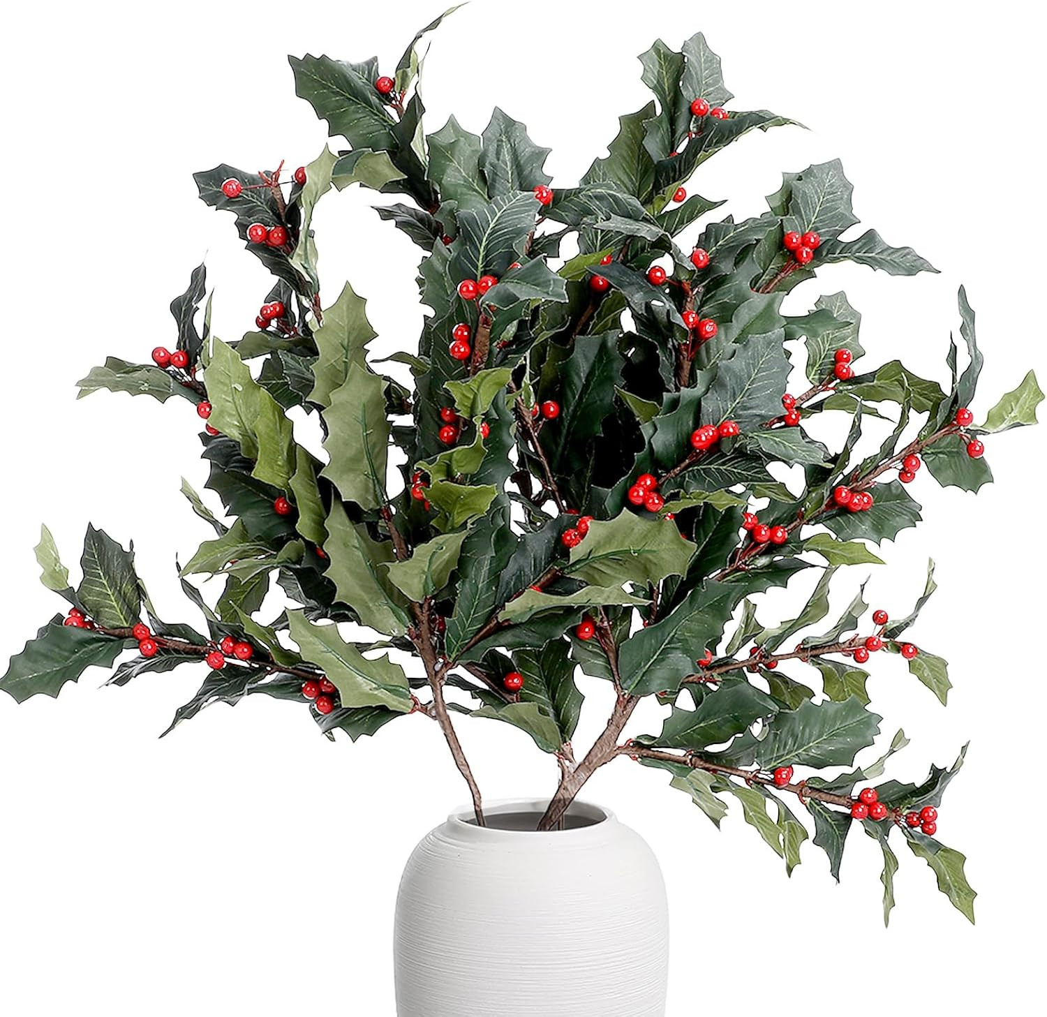 36 Inch Large Red Holly Branches 3 Pcs Christmas Burgundy Berry Stems Faux Artif