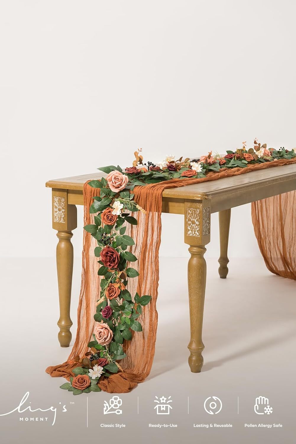 Pottery Artificial Flower Wreath Rose Eucalyptus Leaf Burnt Orange Arches