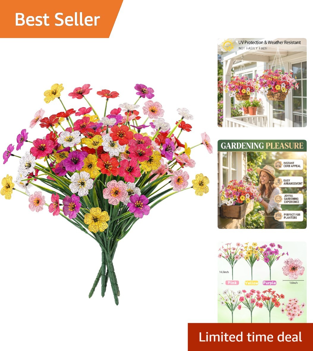 6 Bundles of UV Resistant Artificial Flowers for -Round Outdoor Elegance