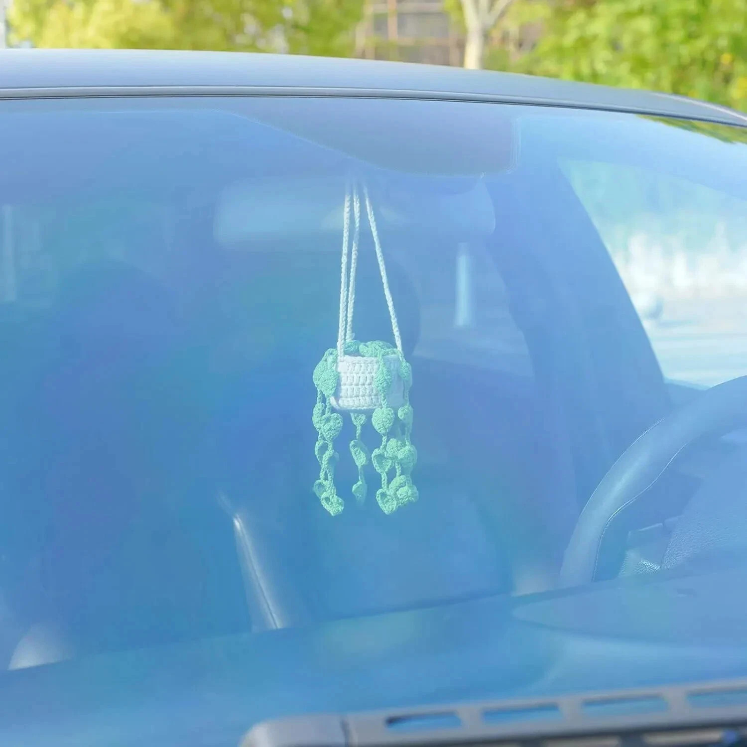 Handmade Crochet Car Plant Hanging Monstera Rearview Mirror Plant Decoration