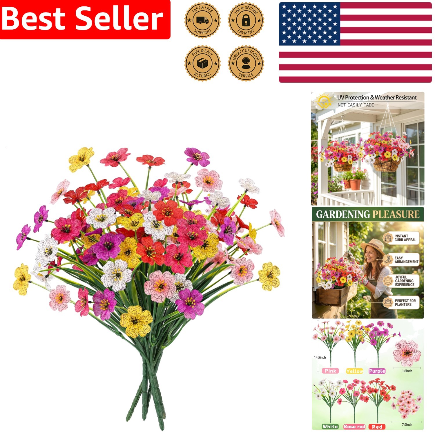 6 Pcs Outdoor Artificial Flowers UV Resistant Fake Daisy Plants Mix Color