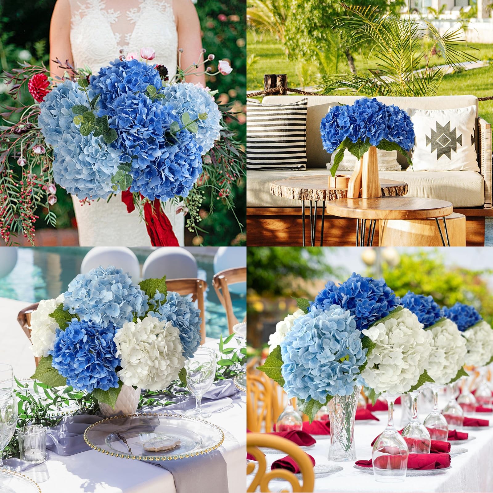 3 PCS Dark Blue Hydrangea Real Touch Artificial Flowers 21” Latex Large Hydr…