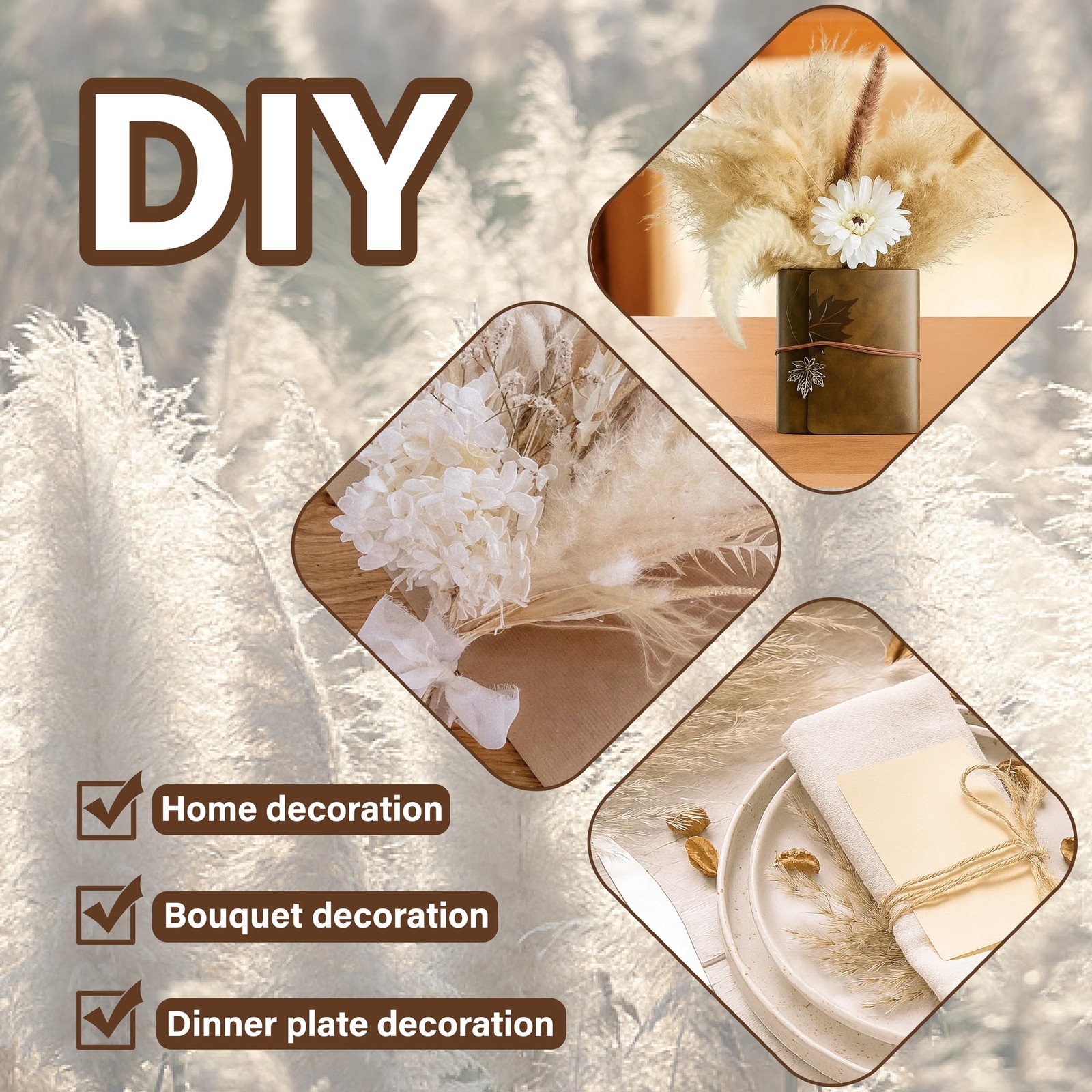 40 PCS Tall Pampas Grass for Floor Vase â€“ 17″ Natural Fluffy Dried Pampas