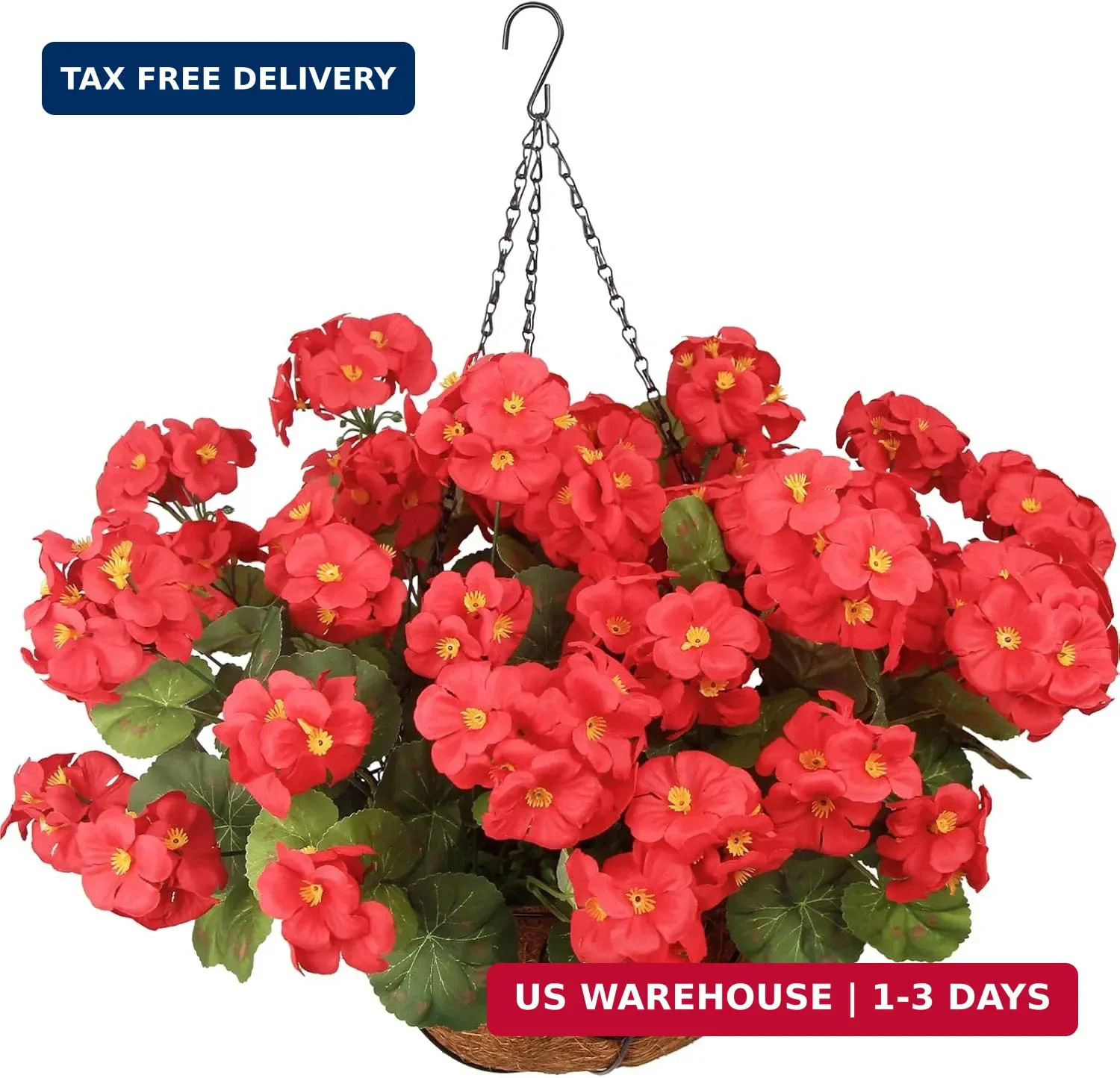 Artificial Flowers for Outdoors with Hanging Basket 12 Pcs Silk Red Geraniums Ar