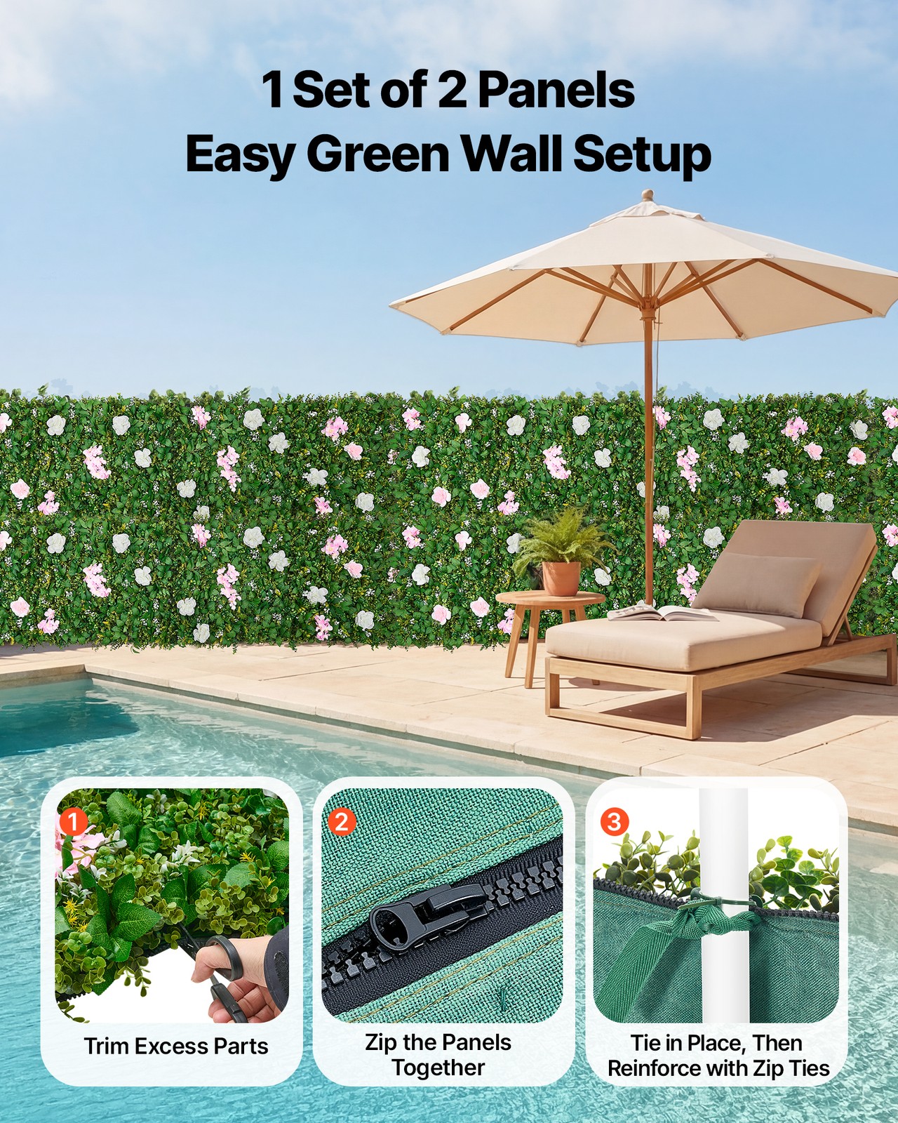 VEVOR Artificial Luxury‌ Flower Wall Backdrop 2PCS 2 x 8 ft Each Floral Backdrop