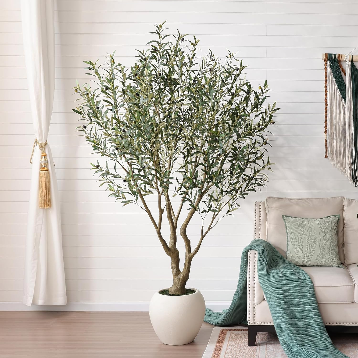 7FT Artificial Olive Tree in White Pot – UV Resistant Faux Plant Decor