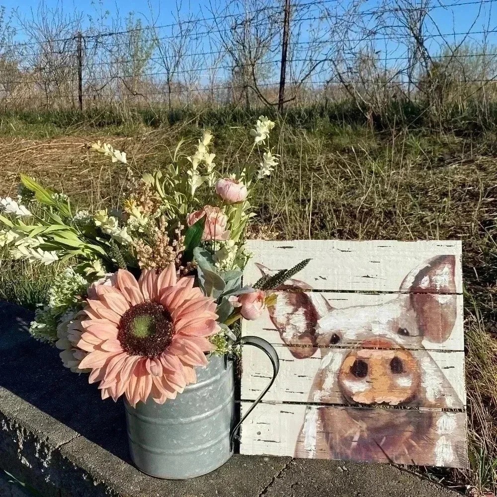 NEW Southern Sunflower farmhouse floral arrangement in galvanized container