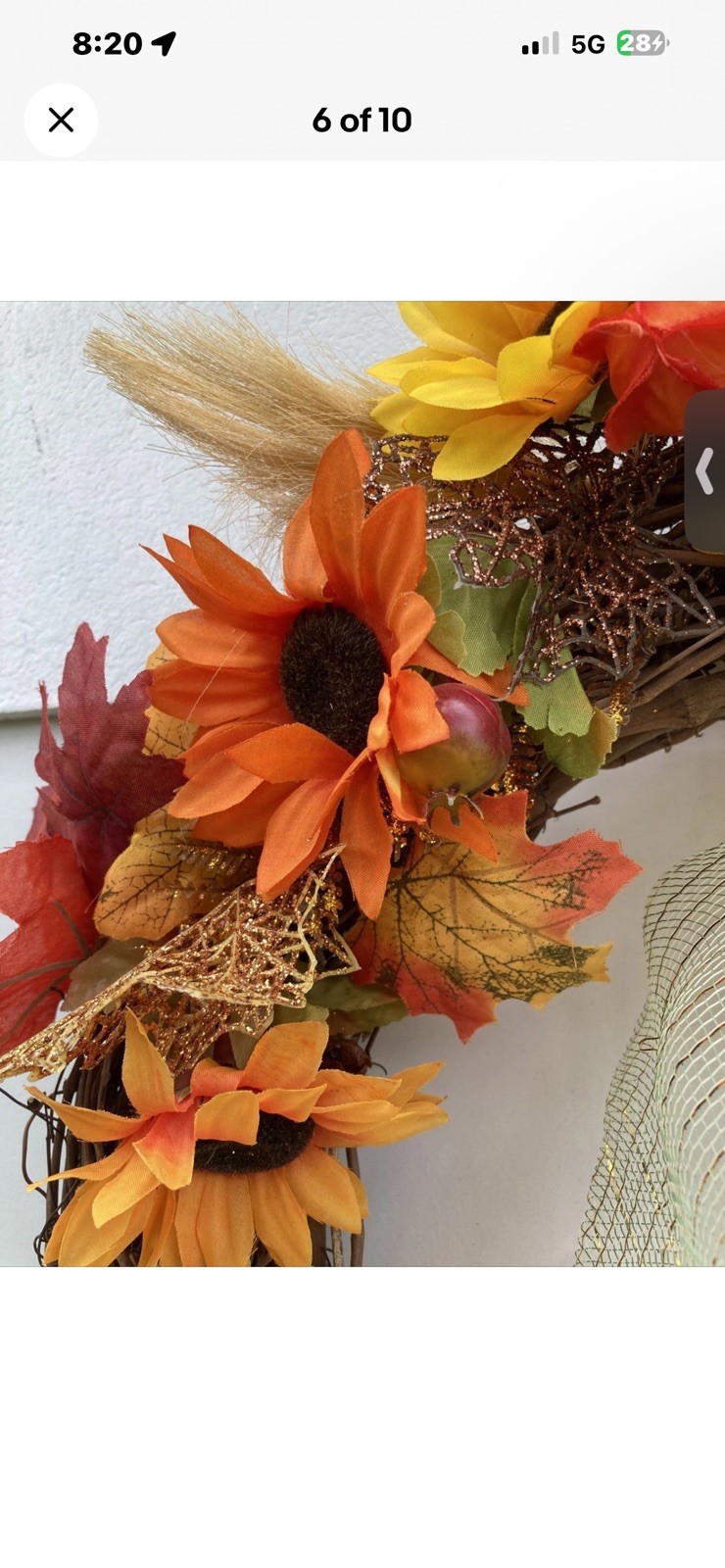 Sunflower Grapevine Country Rustic Wreath w Chinese Lanterns Pomegranate, ferns