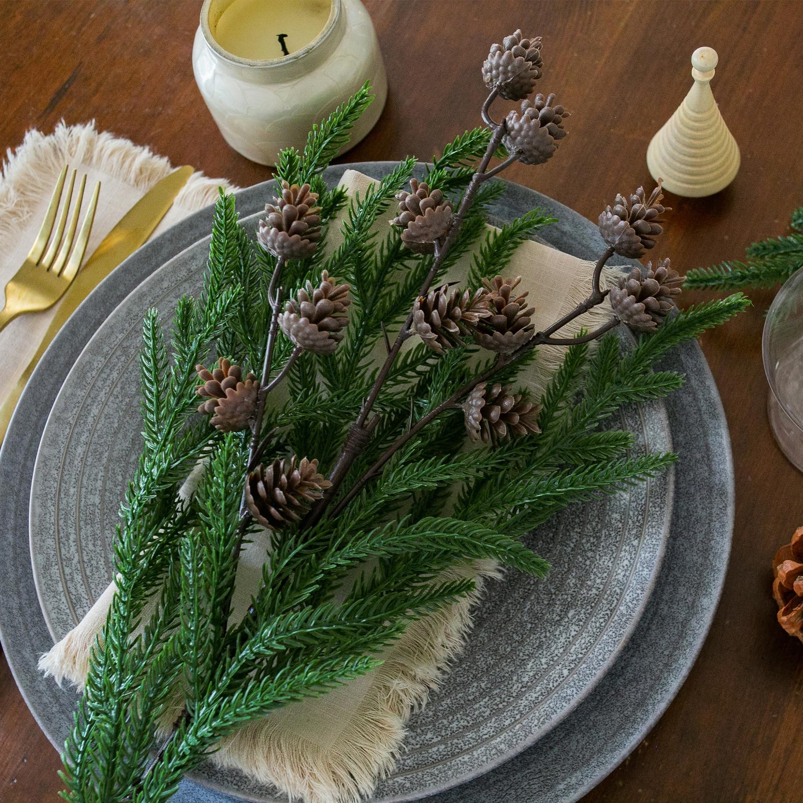 Artificial Christmas Norfolk Pine Stems Branches for Small Cones