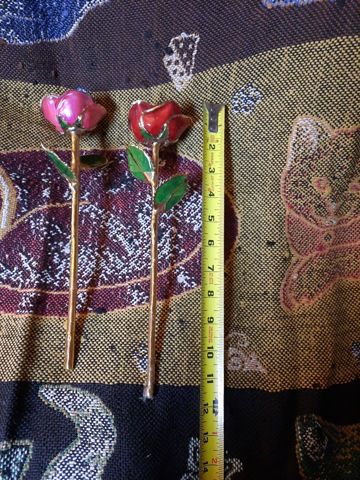 Lot Set 2 Gilded Metallic Roses Dipped In Ikora Mid-Century Vase Retro Decor