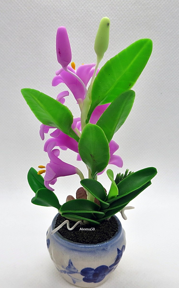 US Stock 5″H Handmade Air Dry Clay Miniature Grandiflora Flower Arranged in Pot