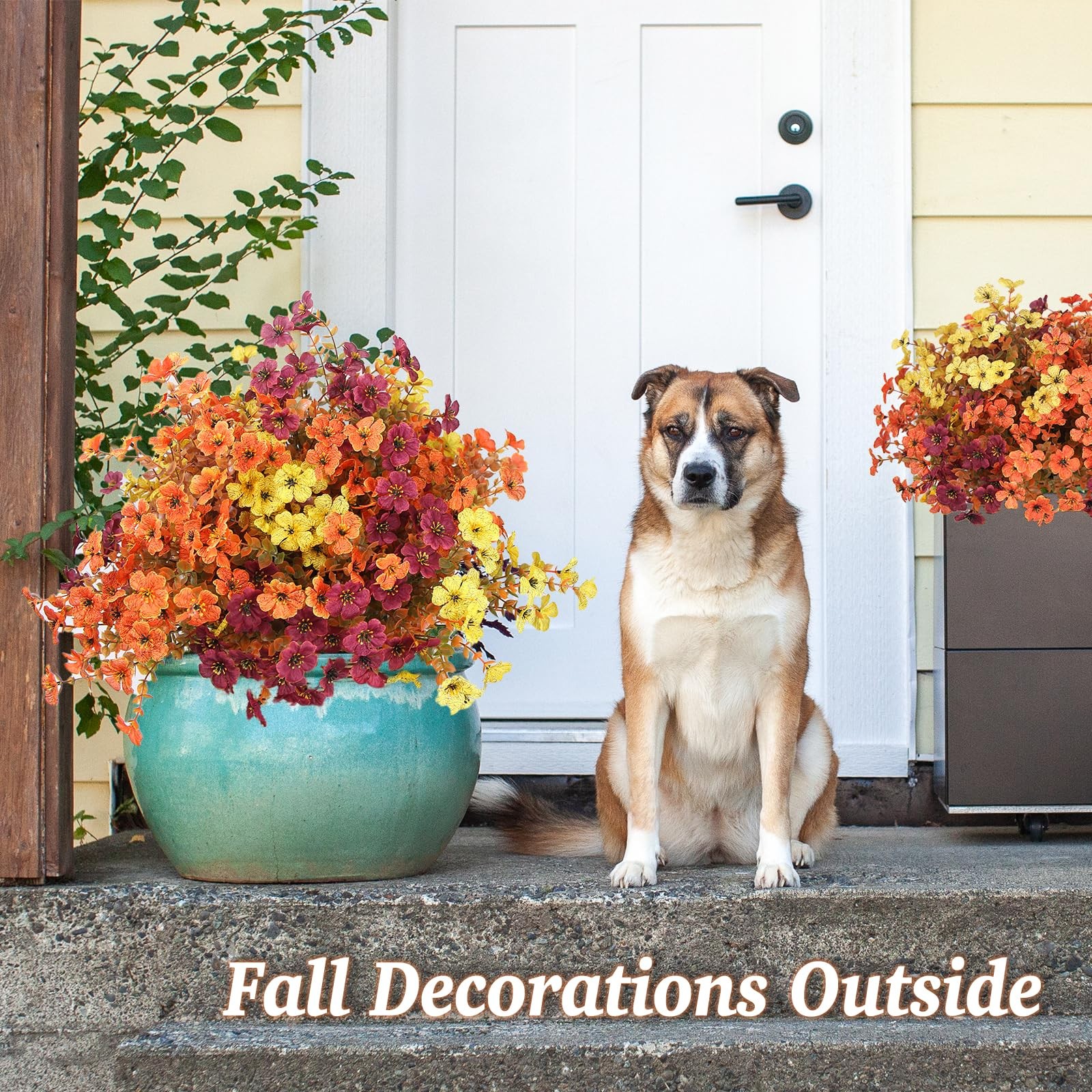 Lotus Hills Artificial Mums for Outdoors, 12 Bundles Fall Faux Flowers for Ou…