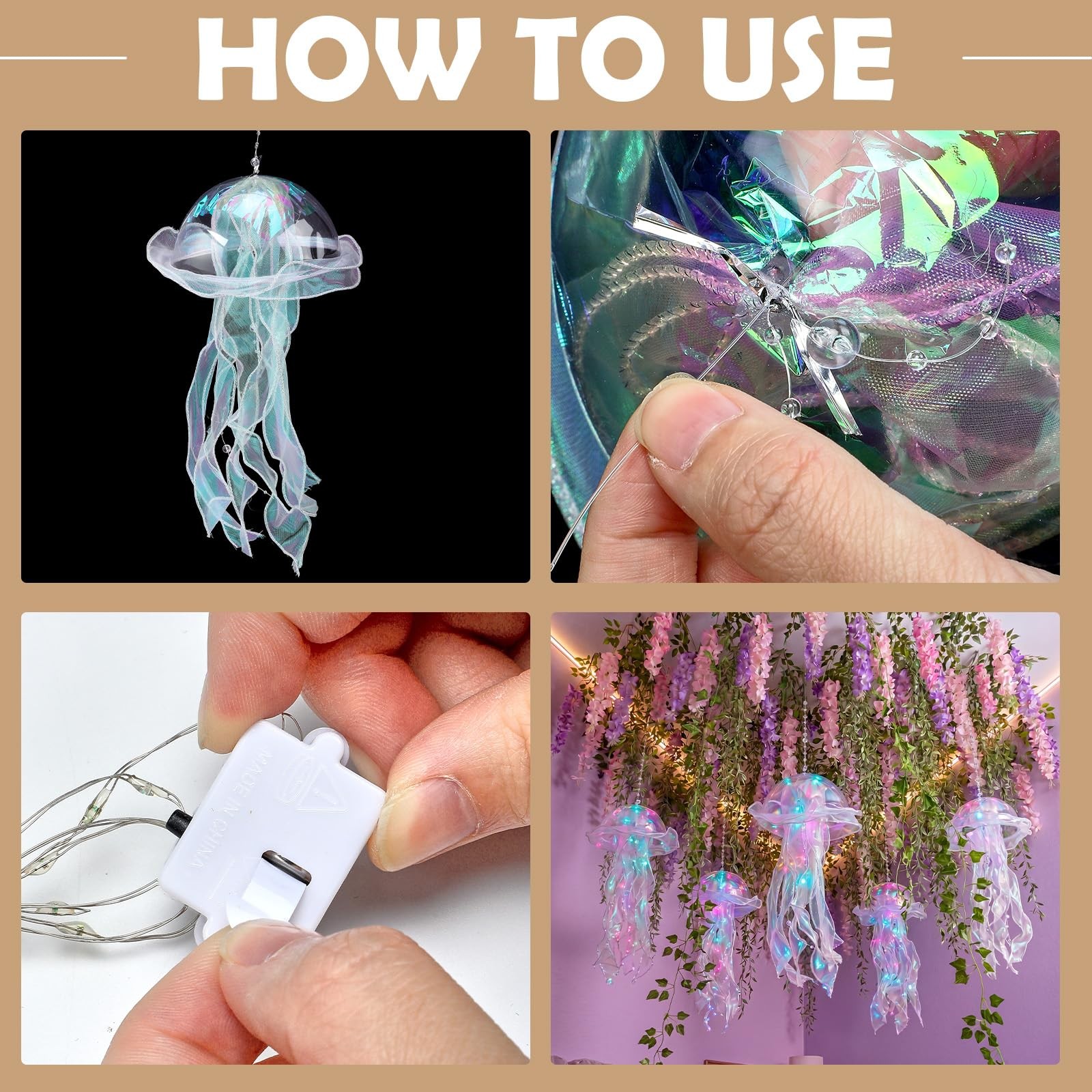 68 PCS Aesthetic Bedroom Ceiling Decor Light Up Jellyfish Lantern Vine Fairy