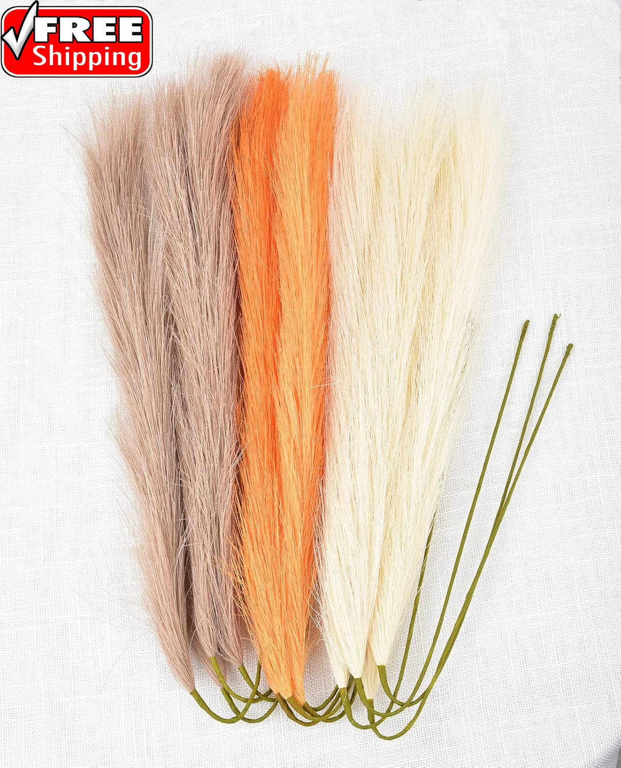 Orange Pampas Grass Decor,23Inch 12Pcs Faux Pampas Grass Bouquets Artificial Pam
