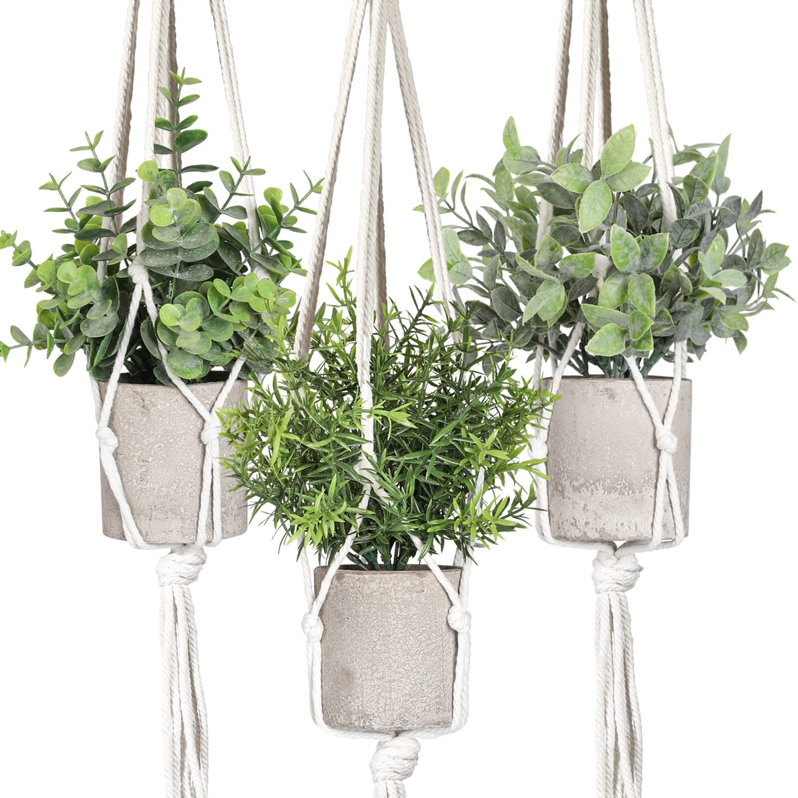 Artificial Plants 3 Pack Mini Fake Hanging With Macrame Plant Hangers Decorative