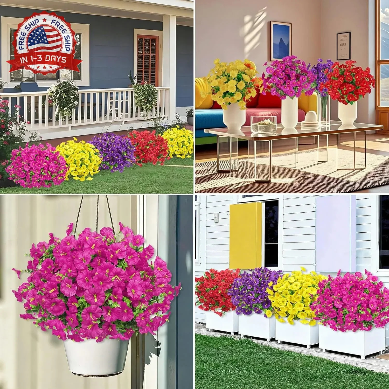 Ouddy Decor 24 Bundles Artificial Flowers for Outdoors Decoration Fake Silk Morn